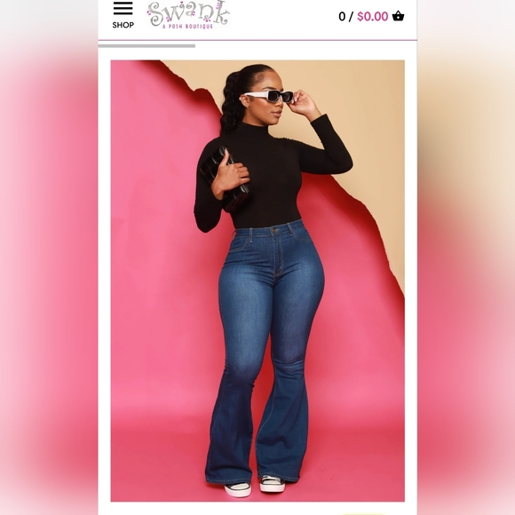 Swank A Posh Medium Wash Bing High Waist Stretchy Bell Bottom Jeans, Size 20 (2x - Picture 4 of 5